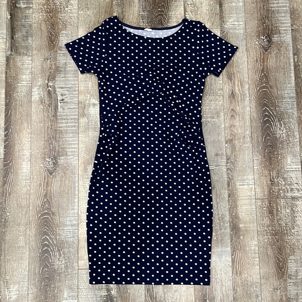 Polka Dot Maternity Dress, Navy with white dots, Size small